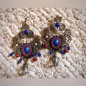 Chrome Pink & Blue Jeweled Earrings